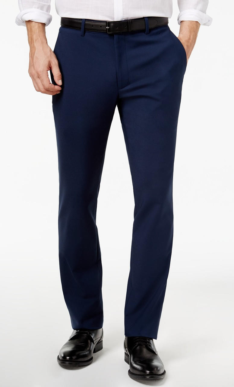 Vinci Mens Navy Blue | Flat Front Suit Pants | Contempo Suits