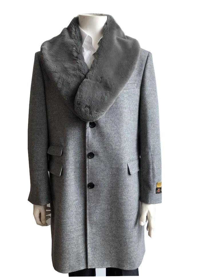 Mens Fur Collar Wool Car Coat Gray Carcoat Peacoat Alberto IS