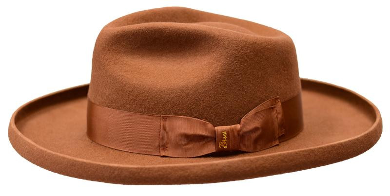 キャメル色 ハット ウール製　USA チカーノ　chicano Bruno Capelo Men's Cognac Rust Flat Brim Hat Pencil Curl RB861