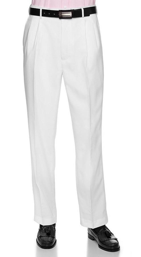 Vinci Mens All White Pleated Dress Pants OP-900