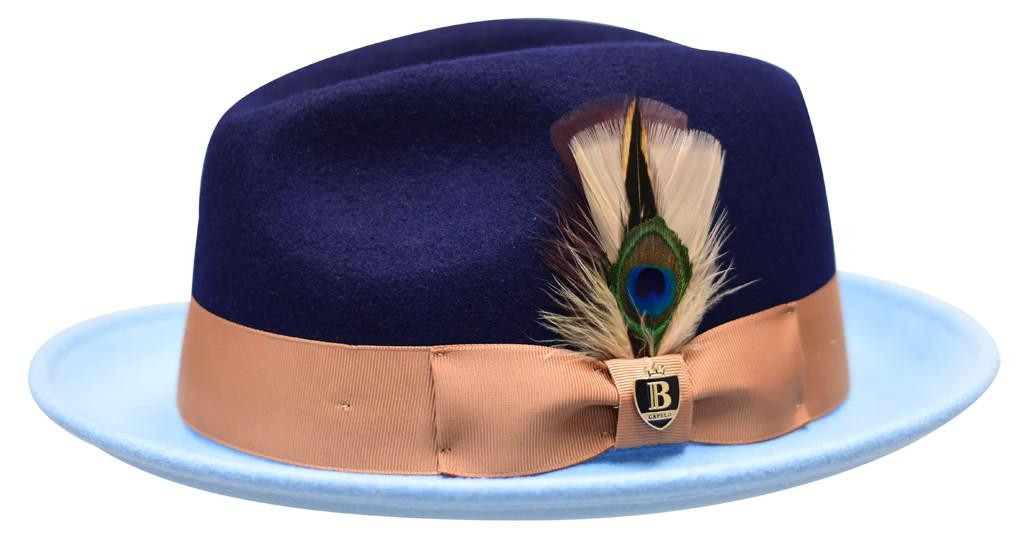 Bruno Capelo Mens Dress Hat Tone Fedora Navy RT-510