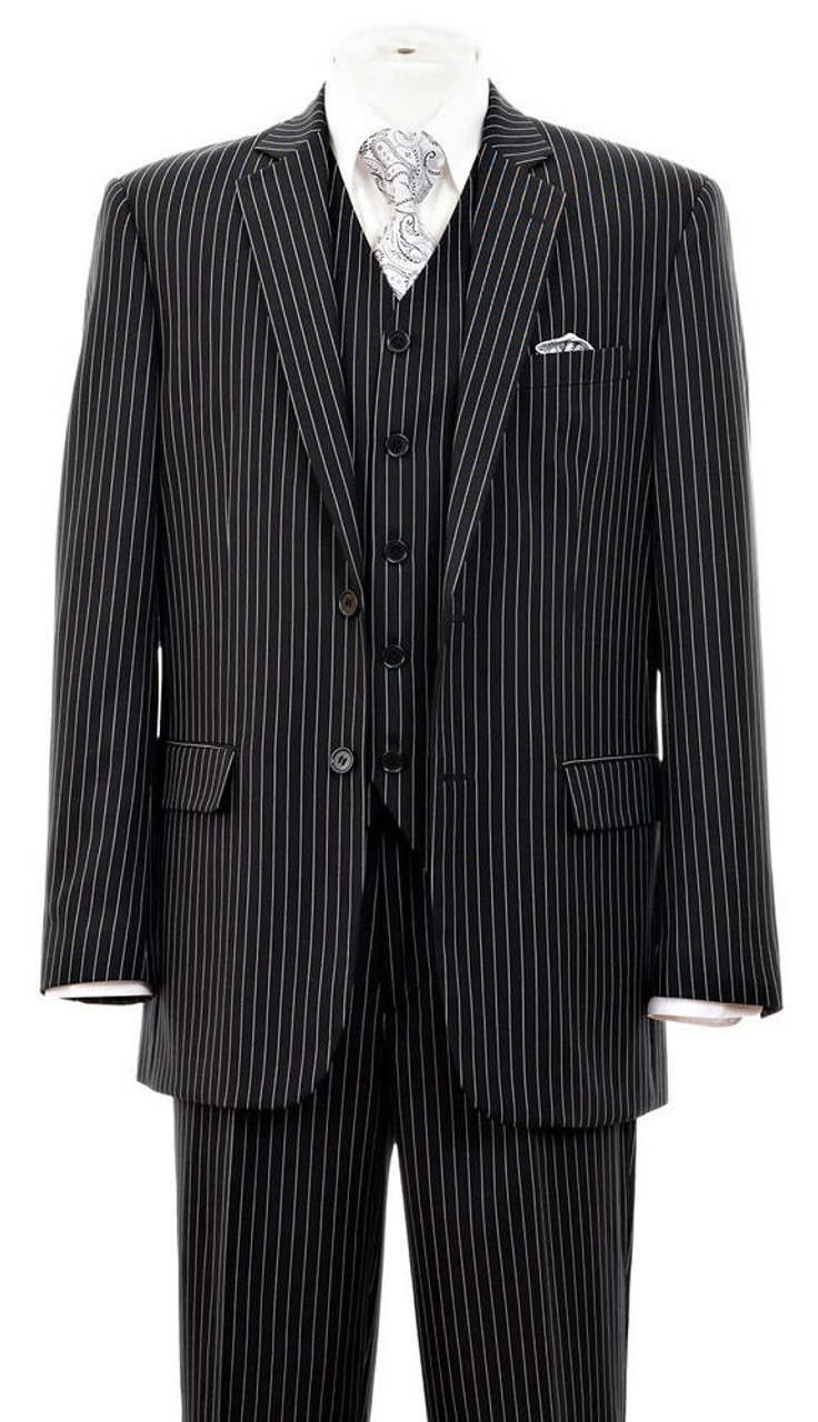 Milano 1920s Mens Black Pinstripe 3 Piece Suit Gangster Stripe 5702V10 ...
