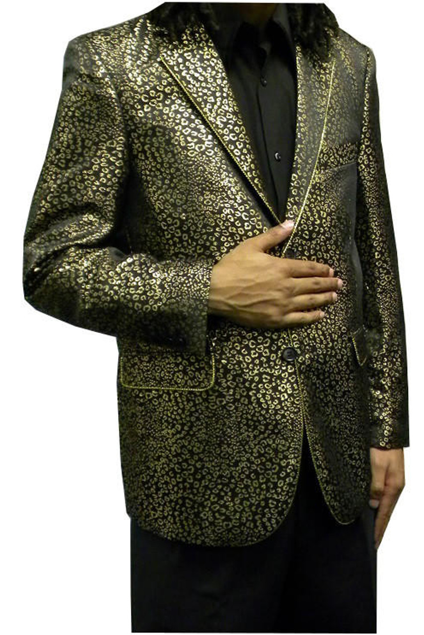 Gold Flower Print One Button Blazer Jacket Men Brand New Party Wedding  Festival Stylish Slim Suit Blazer Men Costume Ho size L Color Black