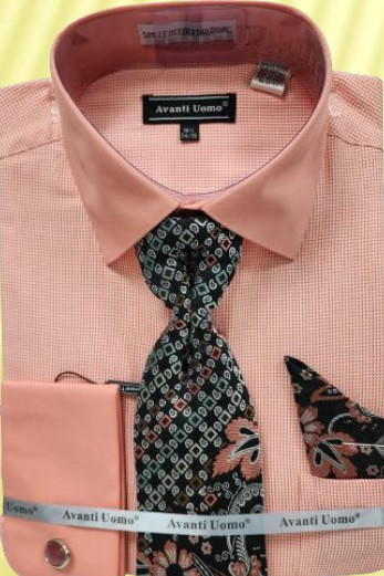 Avanti Uomo Mens Dress Shirt Set Coral French Cuff DN130M