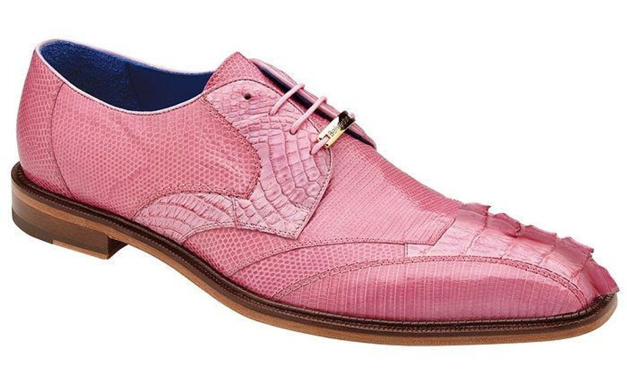 Belvedere Men's Pink White Ostrich Skin Wingtip Shoes Sesto