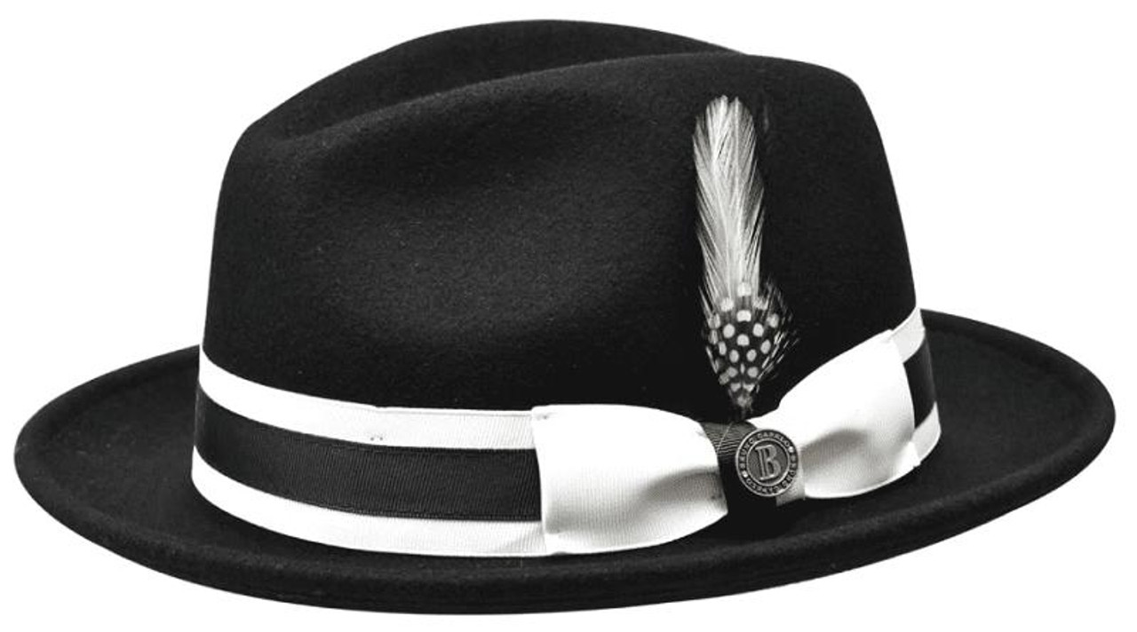 Hat - Bruno Capelo Black White Fedora Hat for Men Designer ZA400