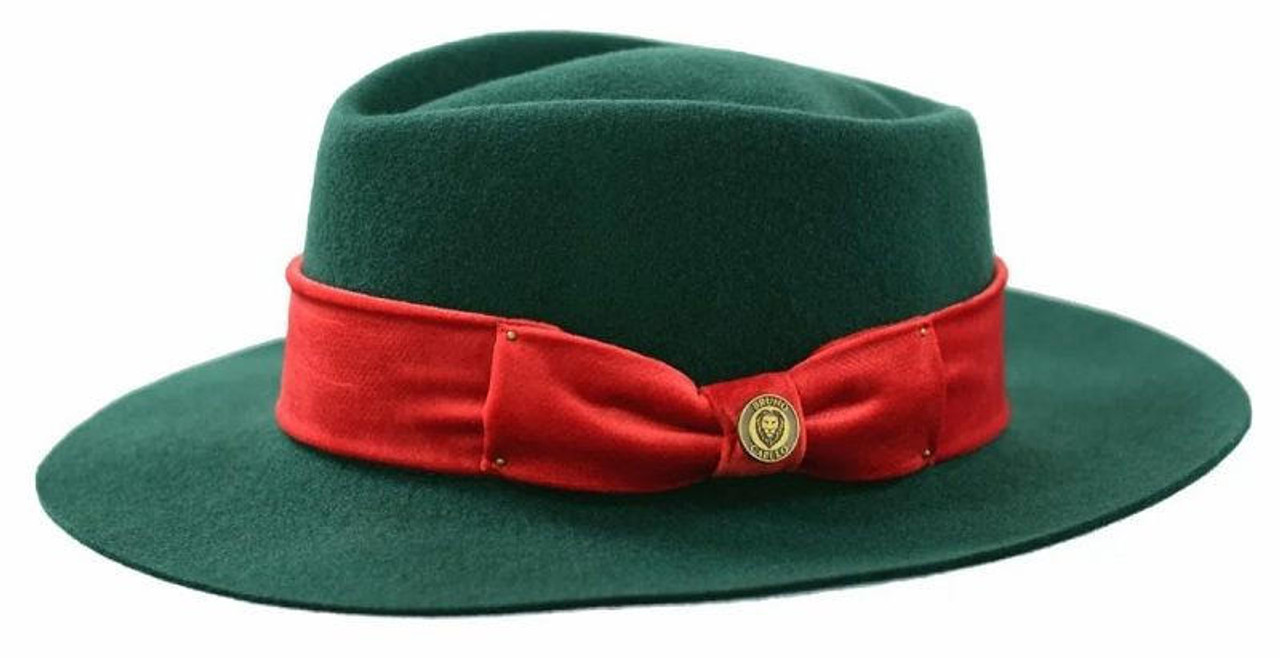 Bruno Capelo Green Red Band Wide Brim Fedora Hat Men's RI962 Final Sale