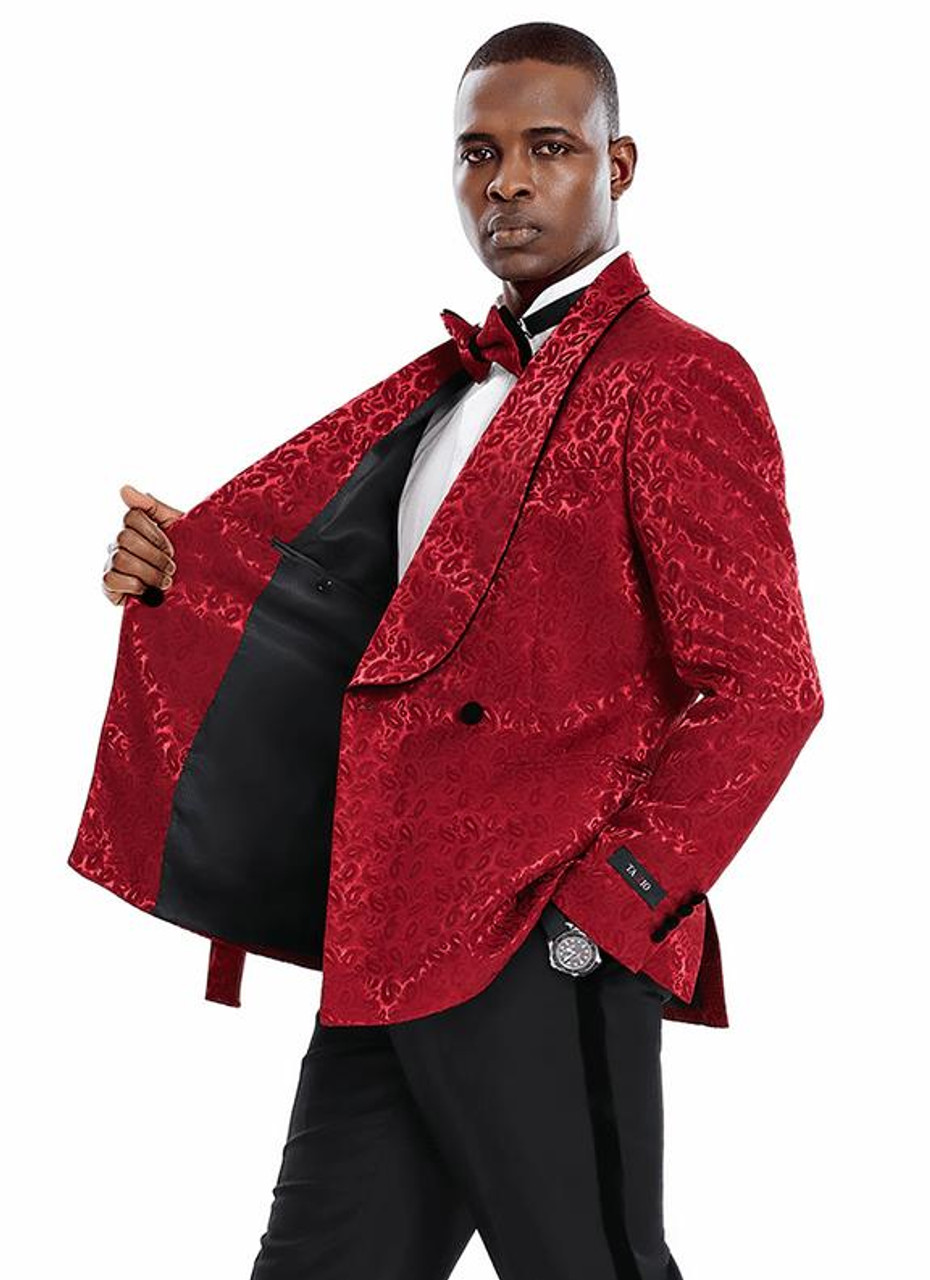 Men's Red Paisley Skinny Fit Prom Suit 3 Piece Tuxedo M372SK-03