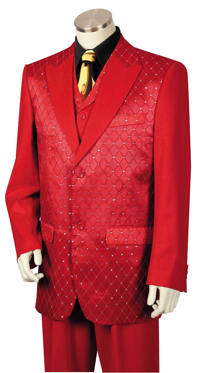 Canto Mens Red Diamond Pattern Fashion Suit 8368 Size 40R Final Sale