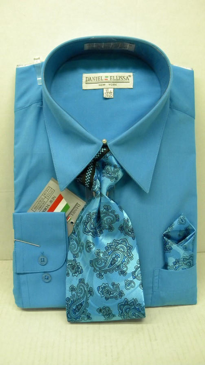 Daniel Ellissa Mens Turquoise Dress Shirt Tie Set D1P2