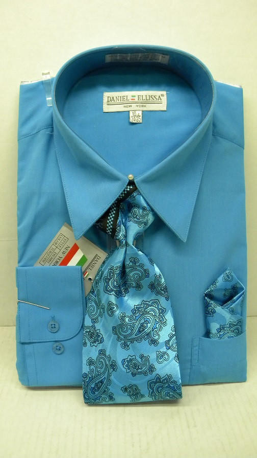 Daniel Ellissa Mens Turquoise Dress Shirt Tie Set D1P2