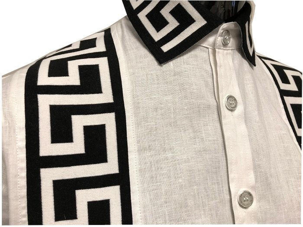 Prestige Men's White Irish Linen 2 Piece Outfit Greek Key Stripe LUX280