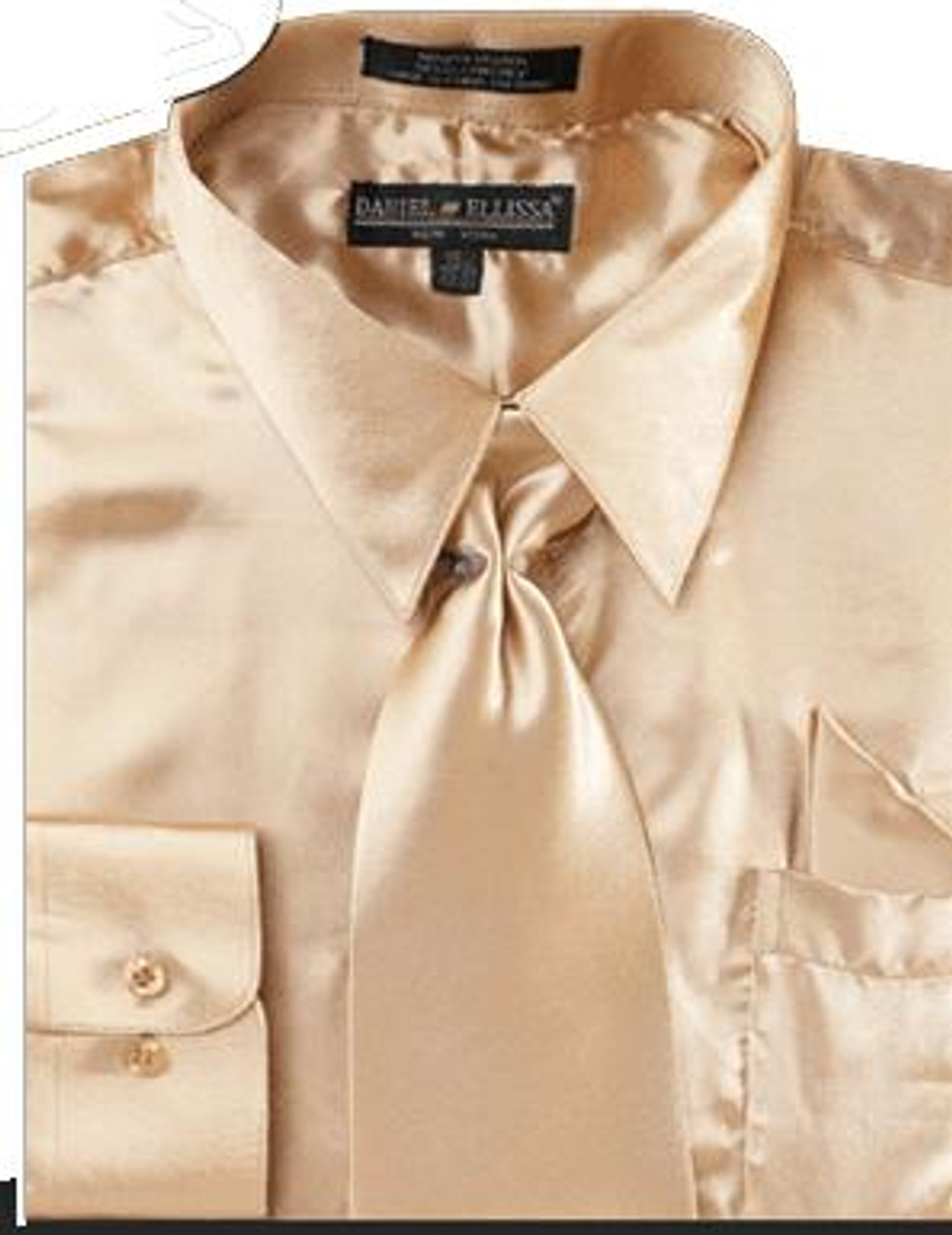 Daniel Ellissa Mens Champagne Taupe Shiny Satin Dress Shirt Tie Set