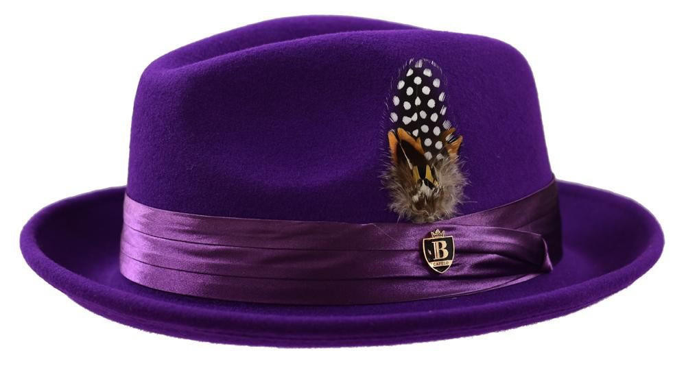 Bruno Men's Purple Fedora Hat with Feather Wool Untouchable UN-107