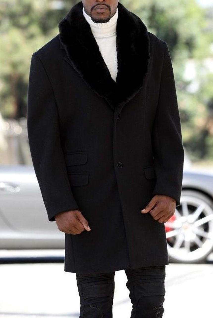 Fur collar wool sales coat mens