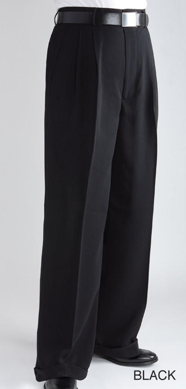 Fratello Mens Black Wide Legged Pants Baggy Leg Slacks DP-106