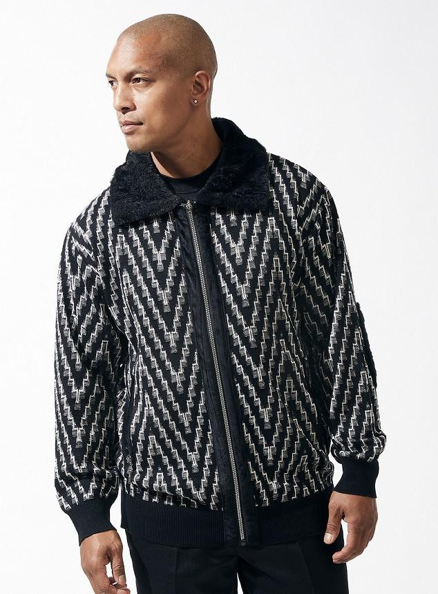 Silversilk Mens Fur Collar Sweater Black 81024 - Main Image