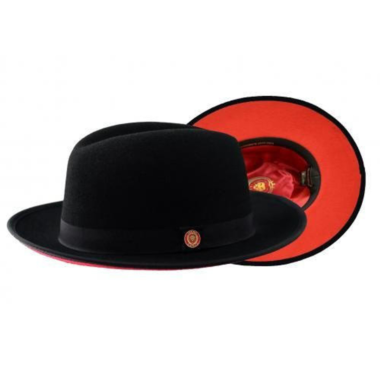 Men's Black with Red Bottom Hat Fedora Wide Brim Wool Bruno PR