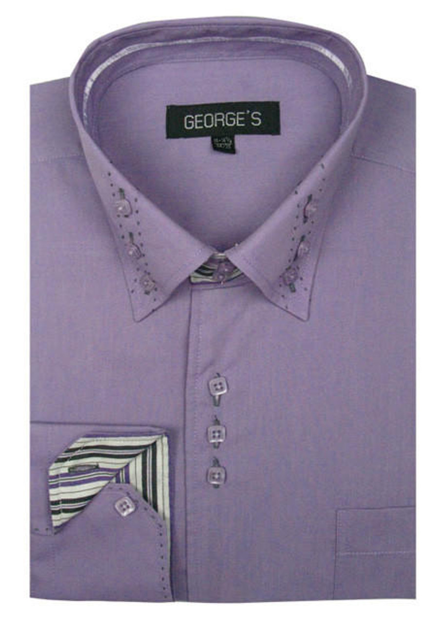 George Lilac 3 Button Collar Mens Fashion Dress Shirts AH608