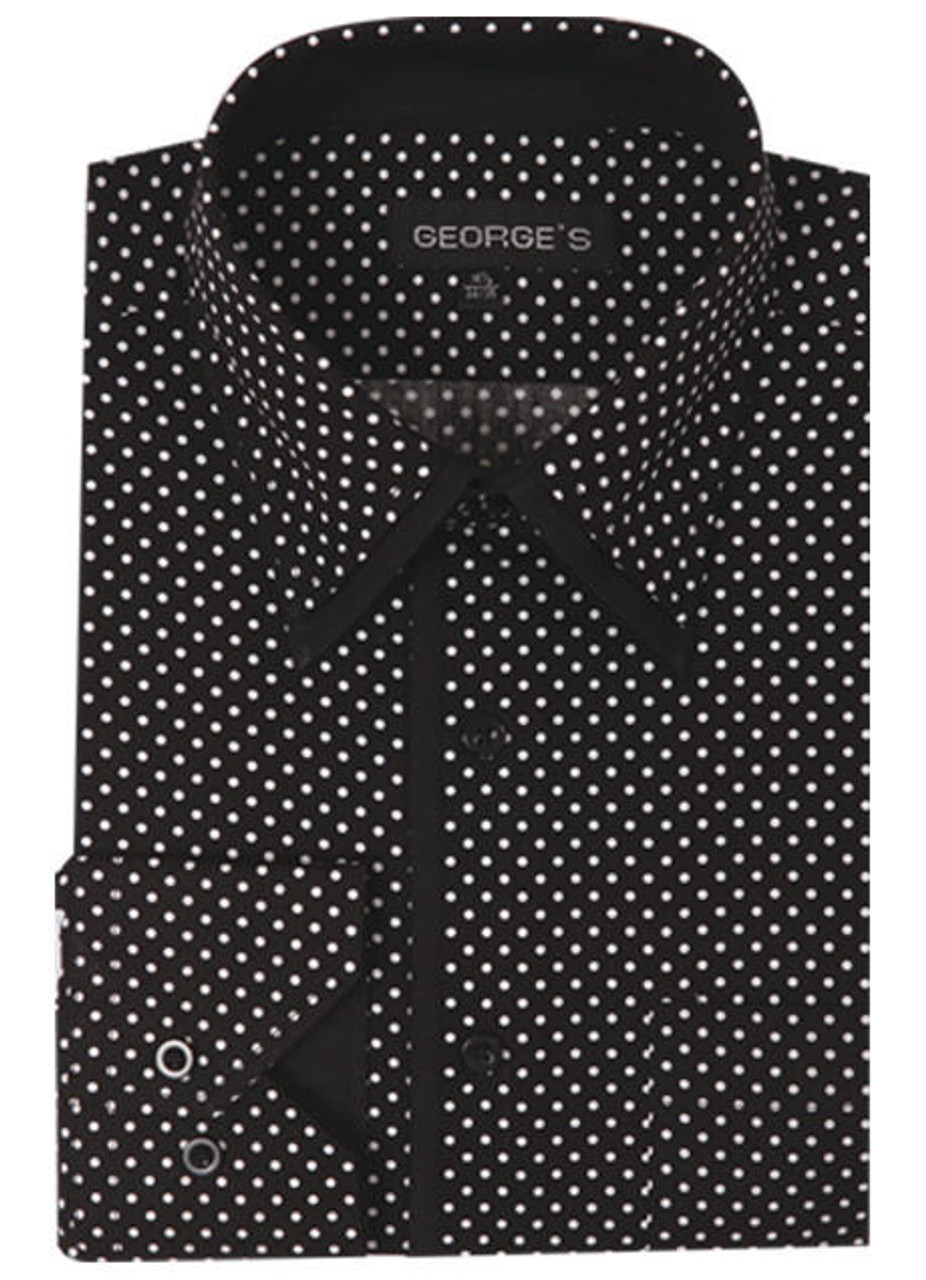 Mens Club Shirt Black Small Dot Pattern AH617