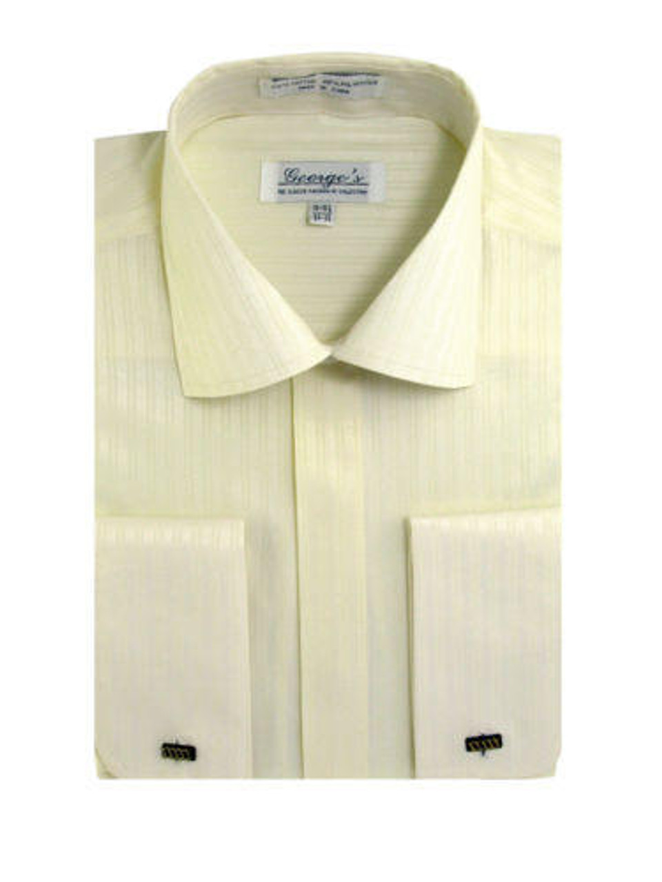 French Cuff Dress Shirt Mens Ivory Tonal Stripe SG30