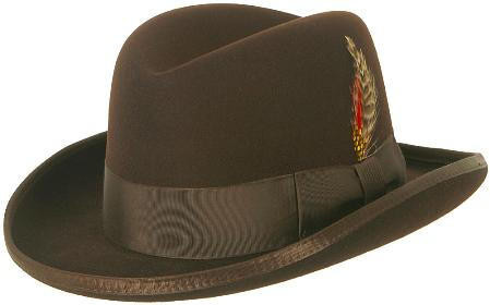Mens Brown Godfather Hat 100% Wool Homburg Dress Hat 4201