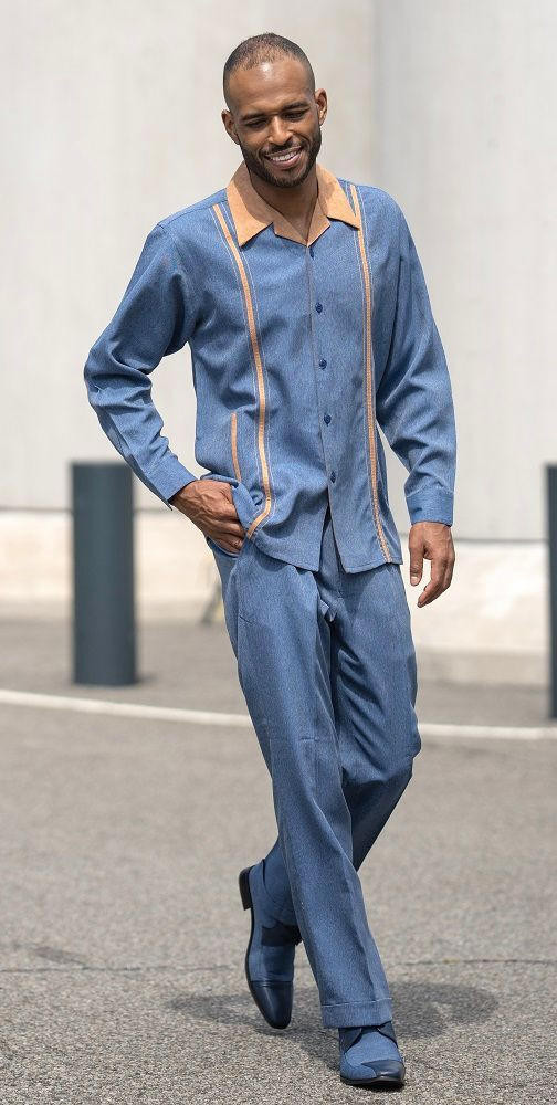 Montique Denim Style Outfit Blue Suede Trim Set D-64 Size M