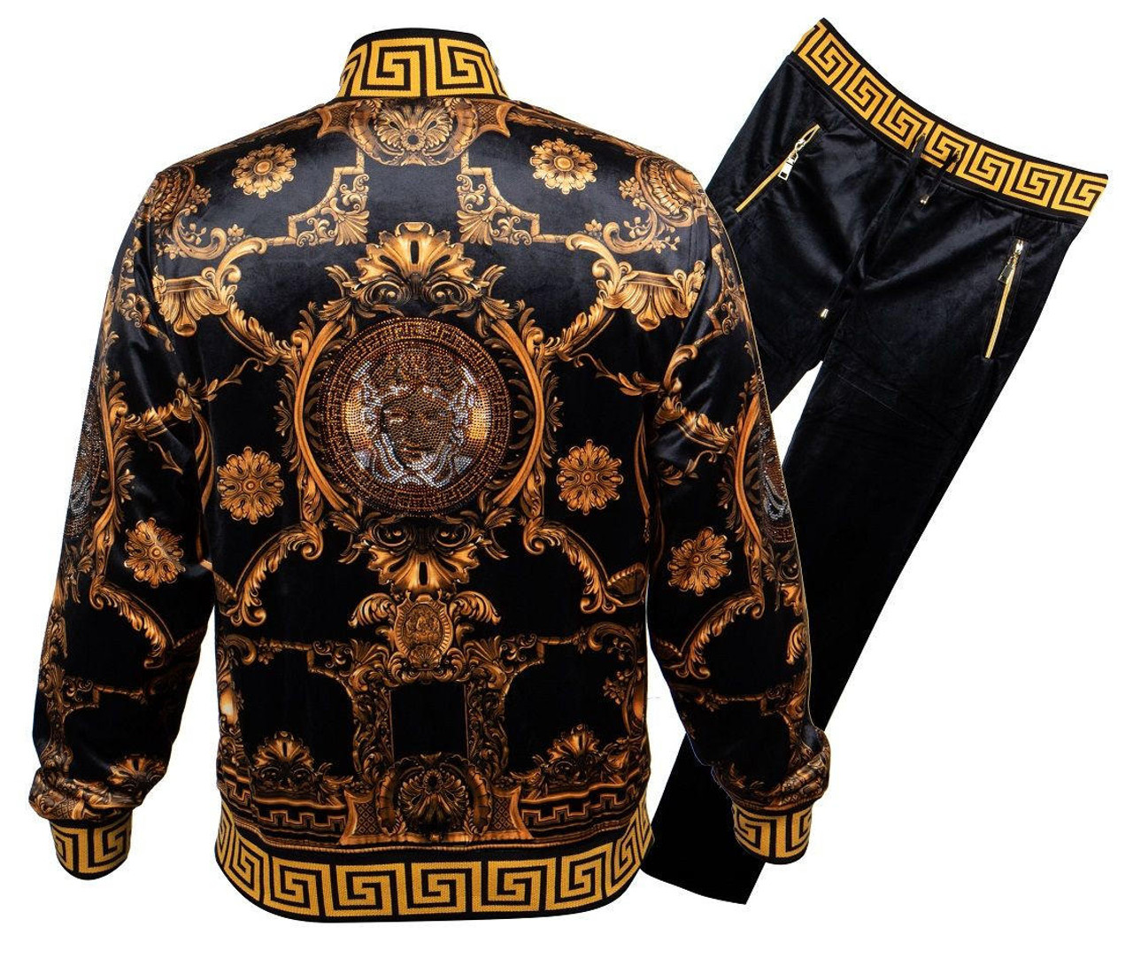 Prestige Tracksuit Men's Black Rhinestone Crystal Medusa Design JGS175