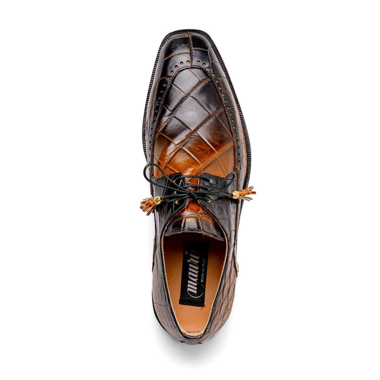 Mauri Men's Toffee Black Alligator Dress Shoes Apron Toe Italian Eminence  3287