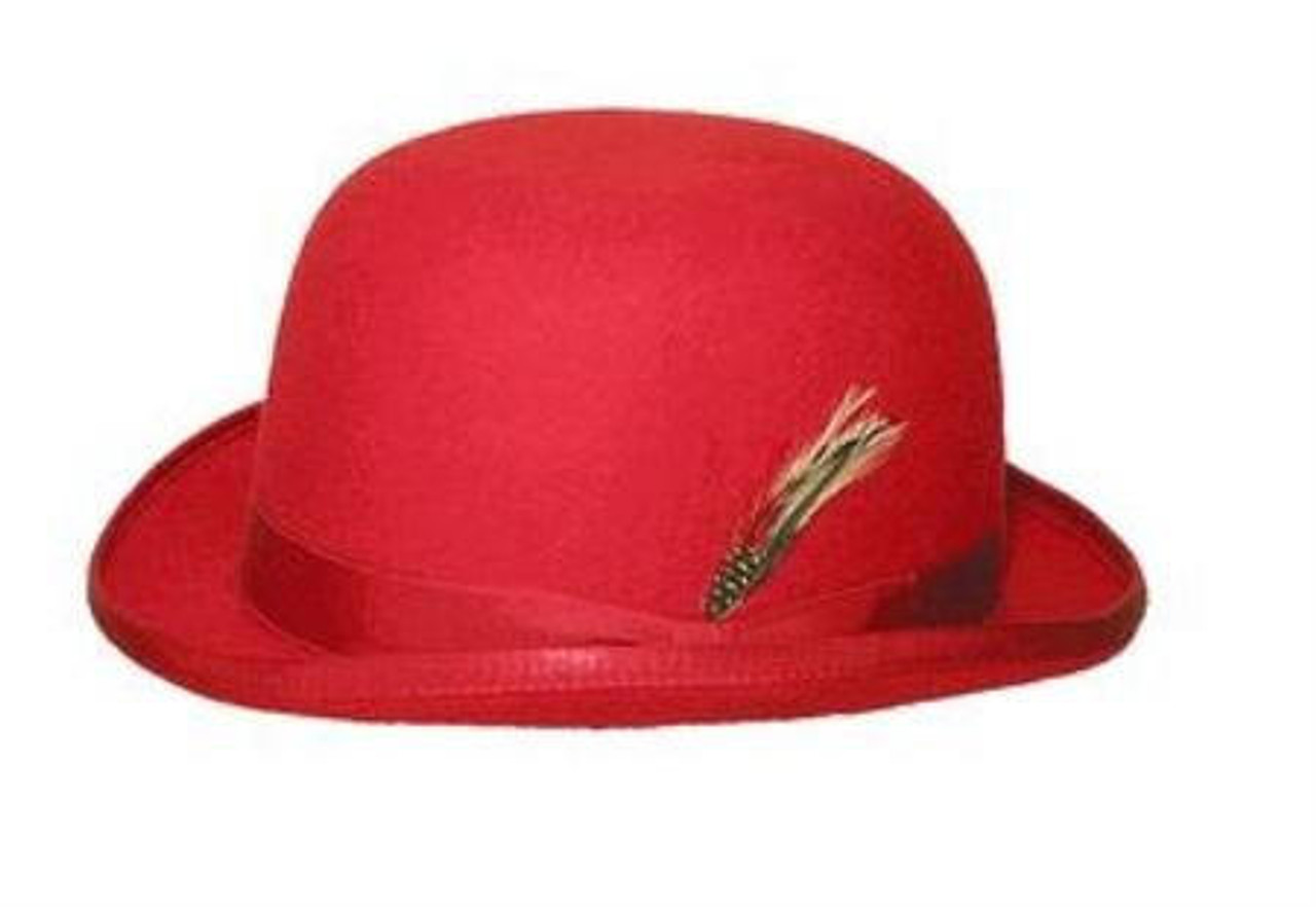 Mens 100% Wool Red Bowler Derby Dress Hat 4745 Size M