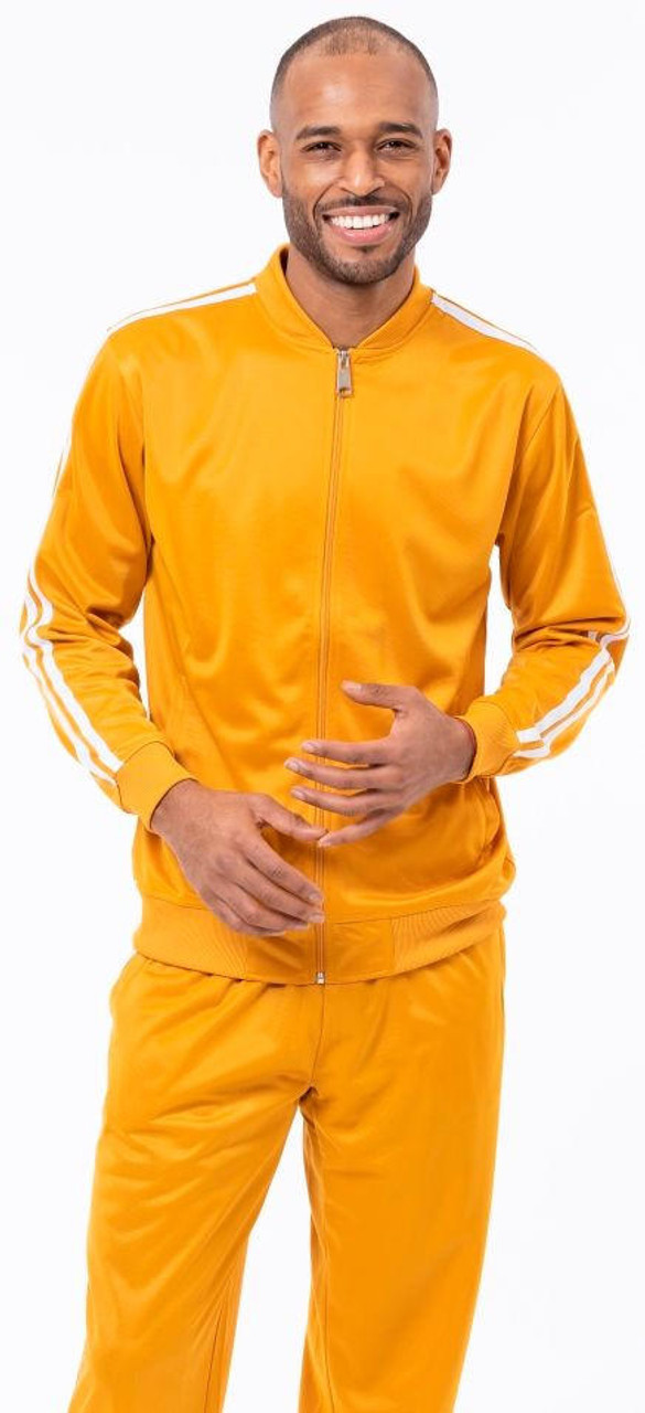 Gold Track Suit for Men White Stripe Jogging Set Montique JS26