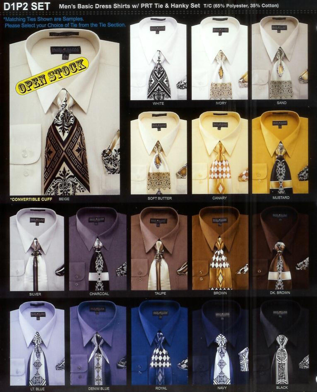 Daniel Ellissa Mens Dress Shirt and Tie Set D1P2 30 Colors