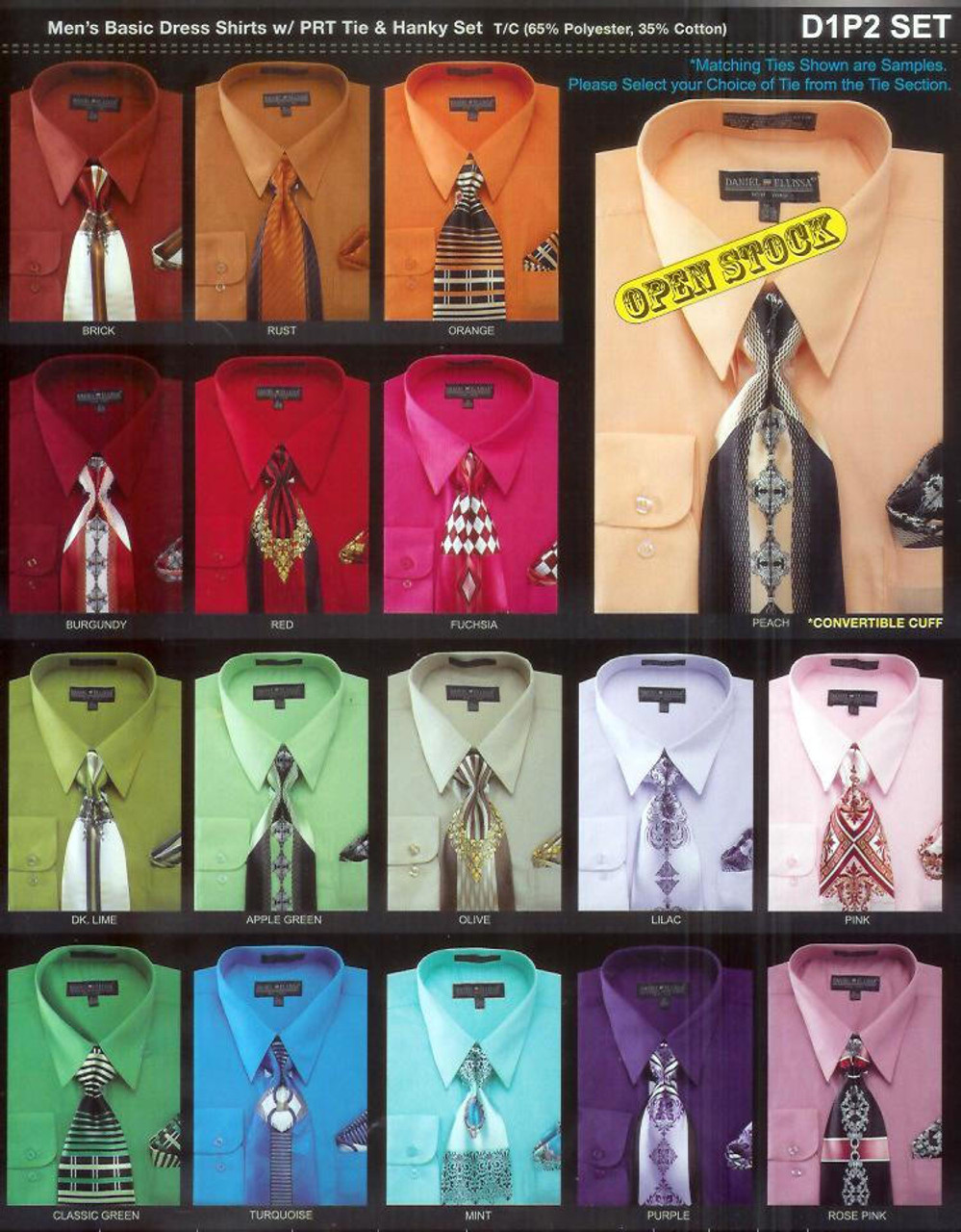 Daniel Ellissa Mens Dress Shirt and Tie Set D1P2 30 Colors