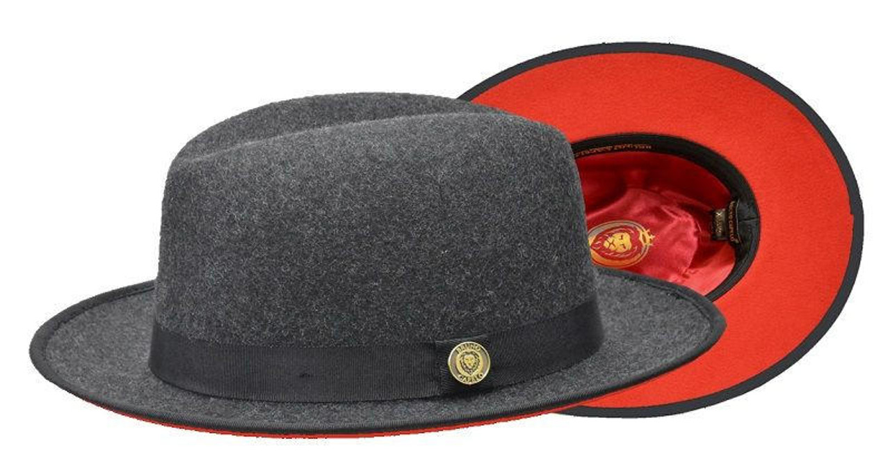 Mens Black with Red Bottom Hat Fedora Fine Wool Bruno PR-300