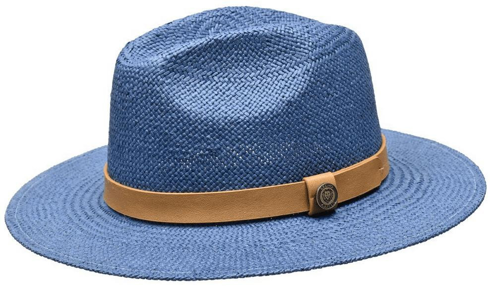 Men's Denim Blue Wide Brim Straw Fedora Pinch Front CA422 1