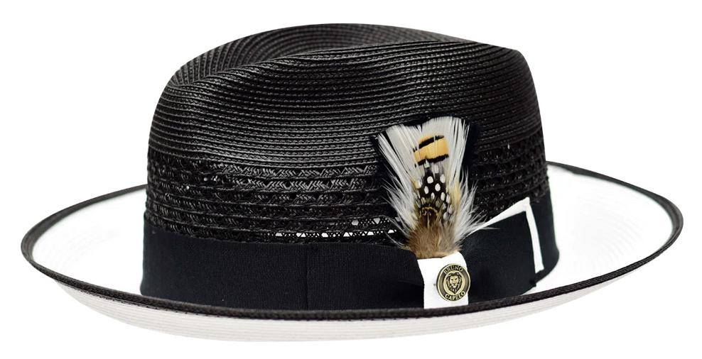 Bruno Capelo Men's Straw Summer Fedora Hat White Black Two Tone HA520 Size  XL