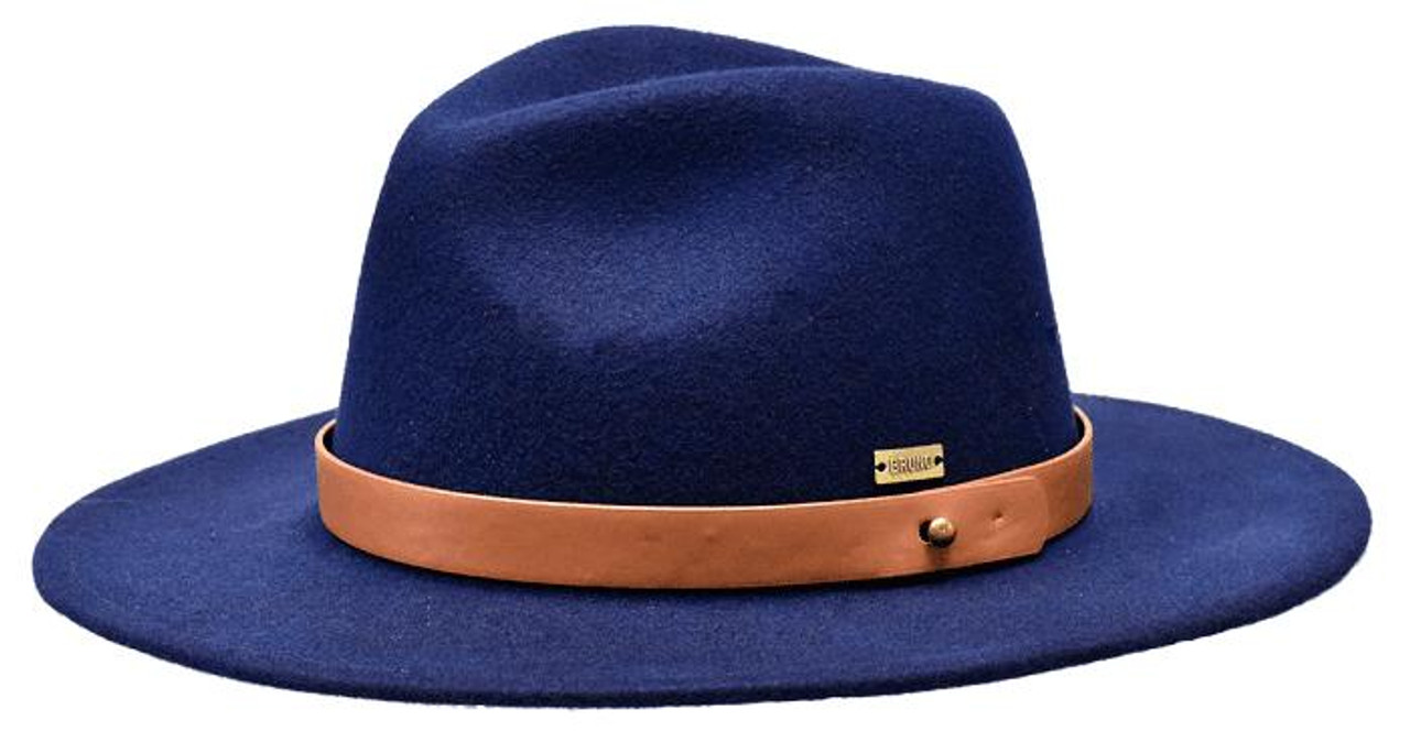 Men's Big Brim Hat Navy Blue Leather Band Bruno UP741 Final Sale
