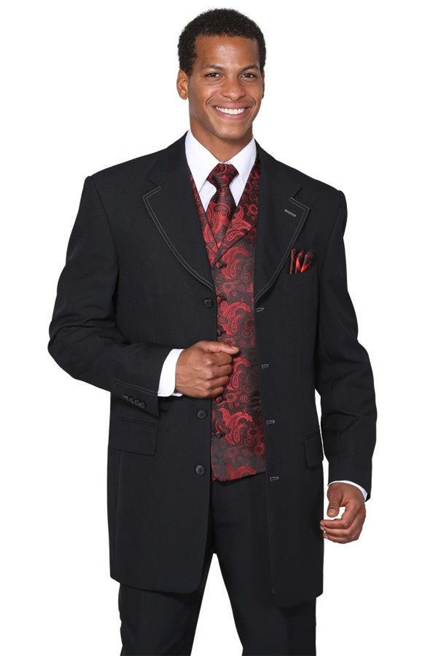 Mens Dress Suits by Milano Moda Black Red Fancy Vest 3 Piece 6903V