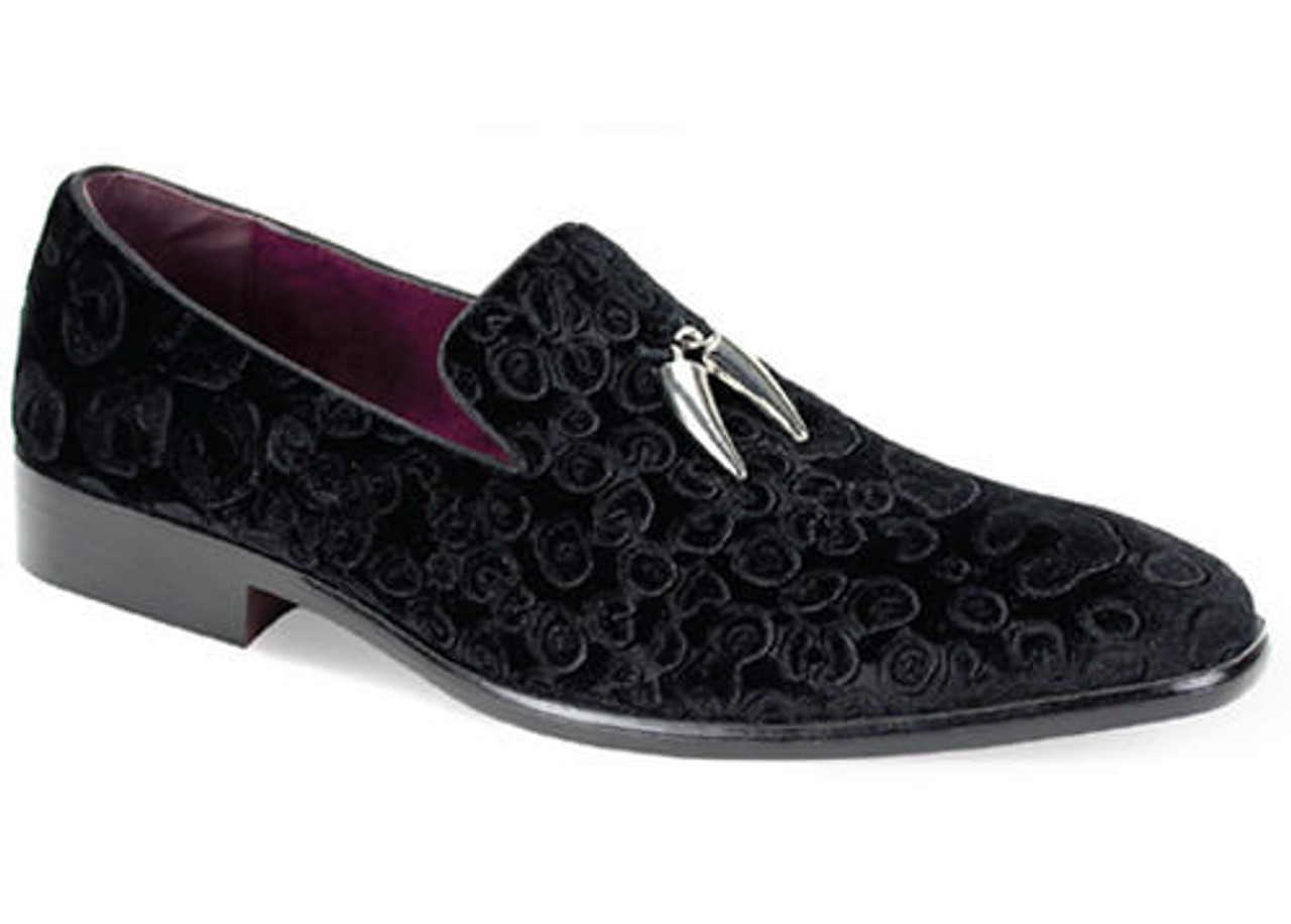 Mens Black Velvet Loafer Slip On Shoes Metal Tassel AM 6723