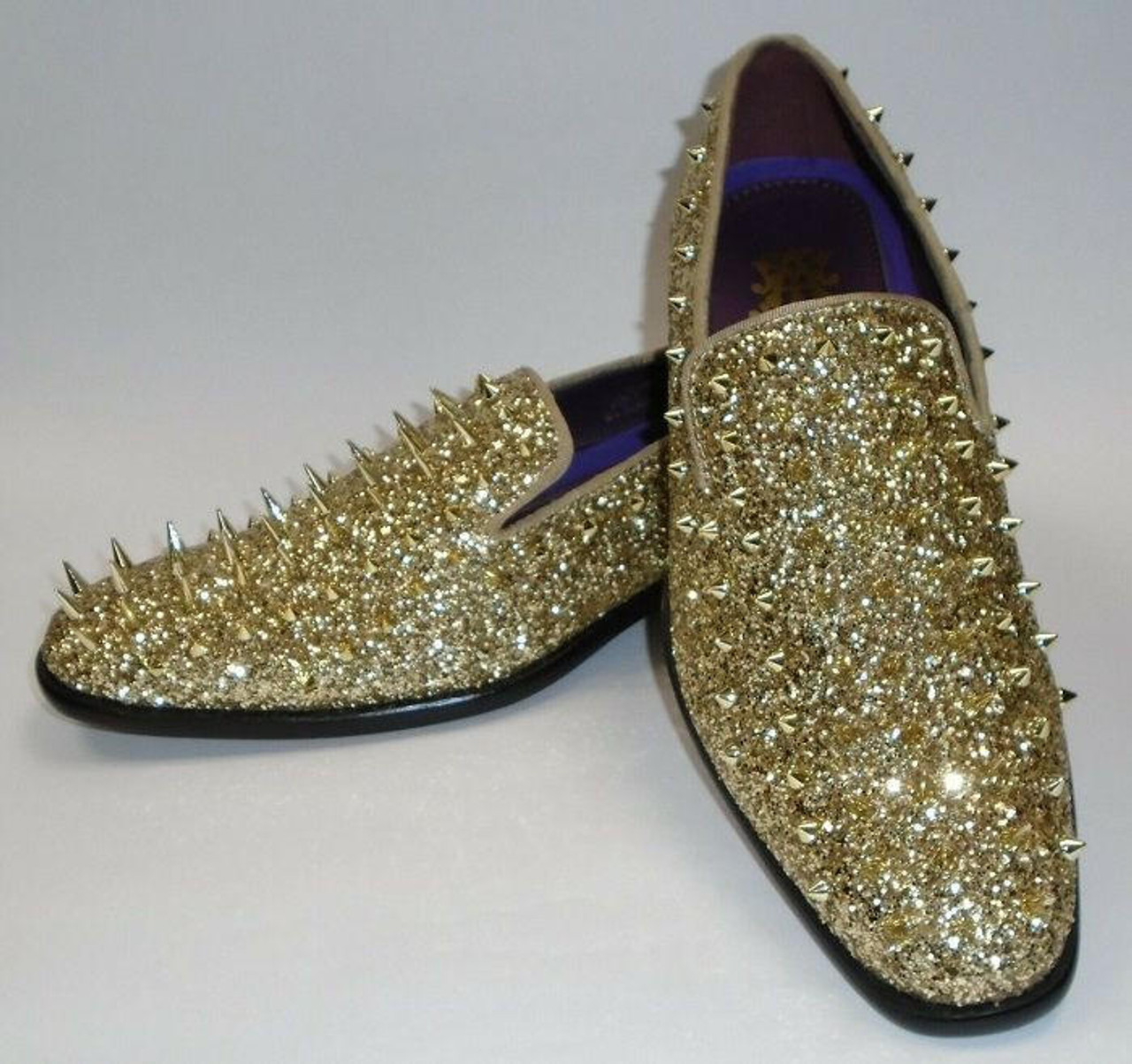 Gold Glitter Shoes Loafers 8
