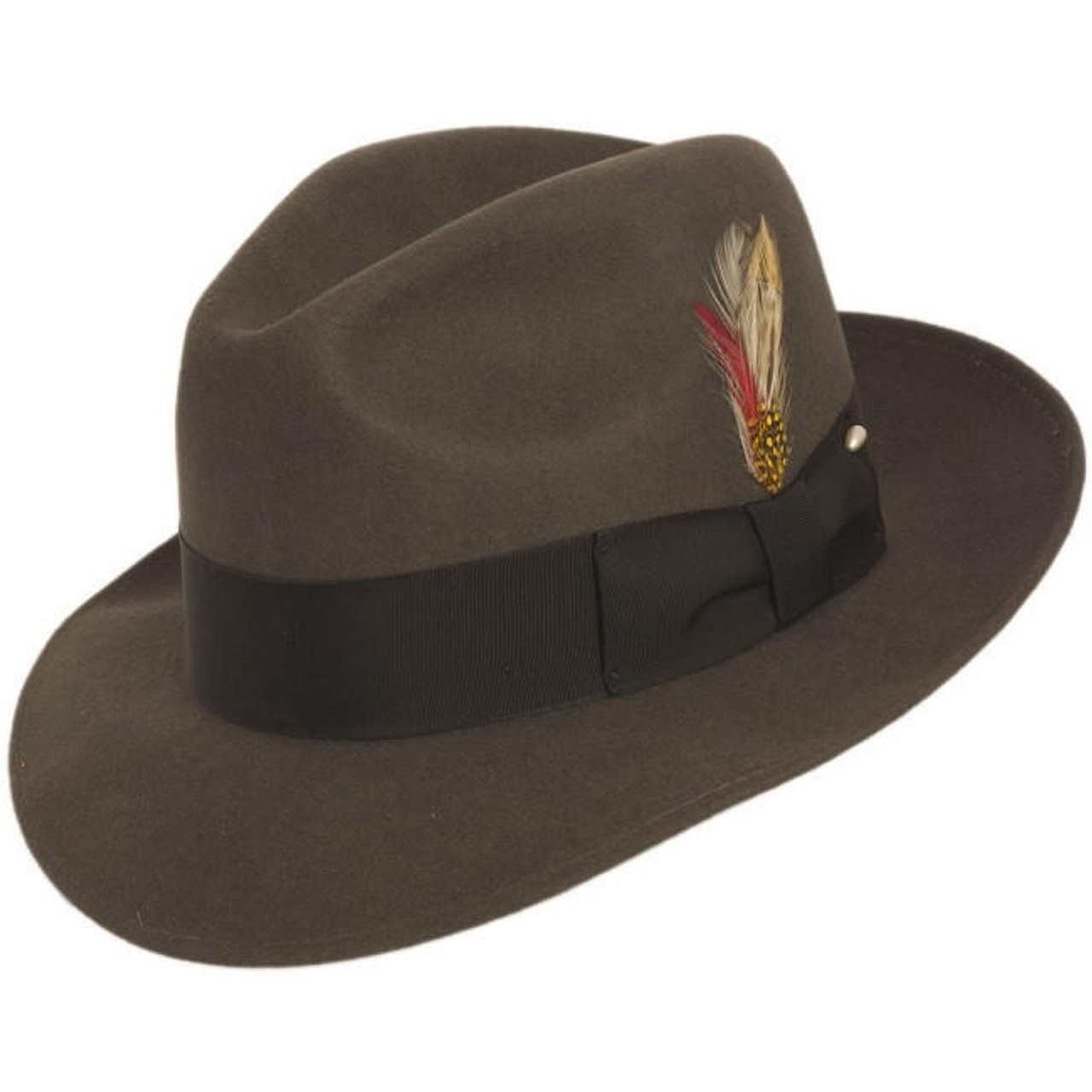 Mens Grey Fedora Hat with feather 1920s Untouchable Brim Hats