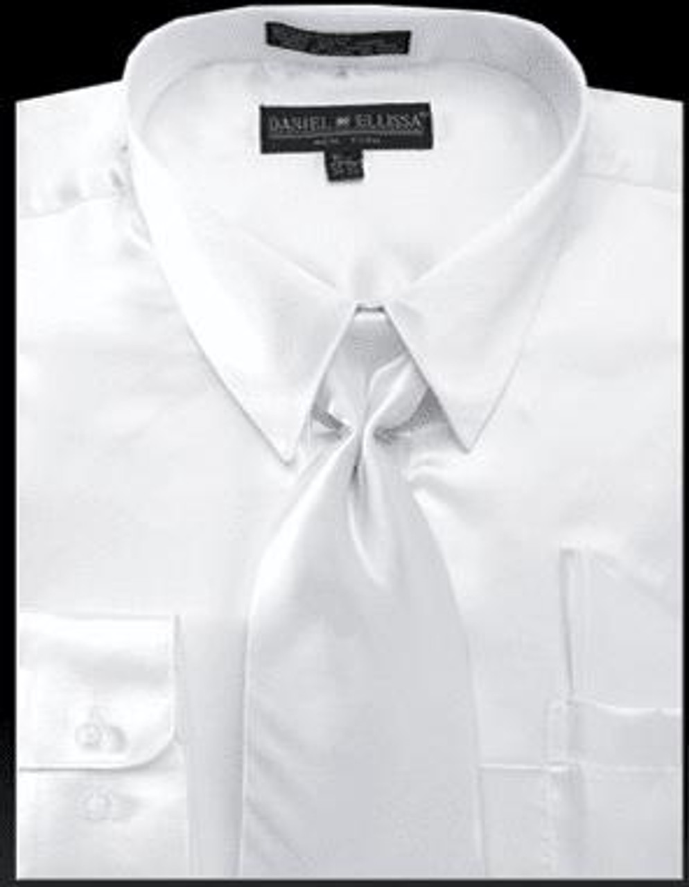 Daniel Ellissa Mens White Shiny Satin Dress Shirt Tie Set