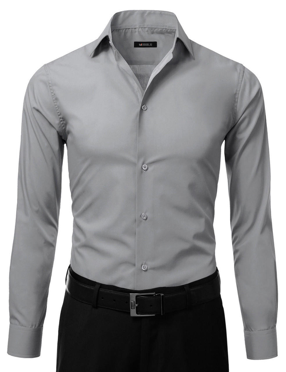 Mens Slim Fit Dress Shirt Grey Button Down Ellissa DS3003