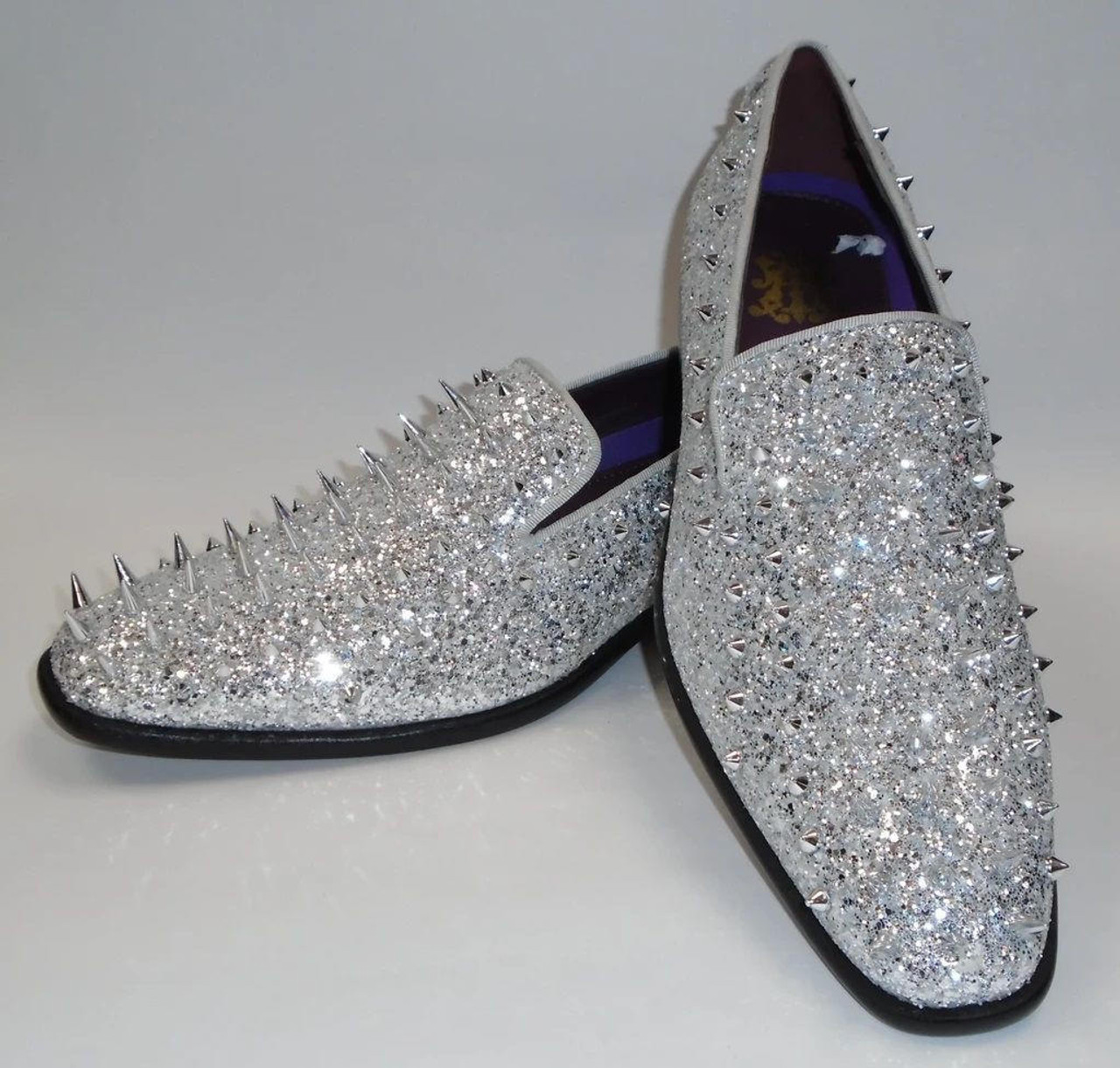 Mens Spiked Dress Shoes Formal Silver Prom Homecoming Loafer 6788