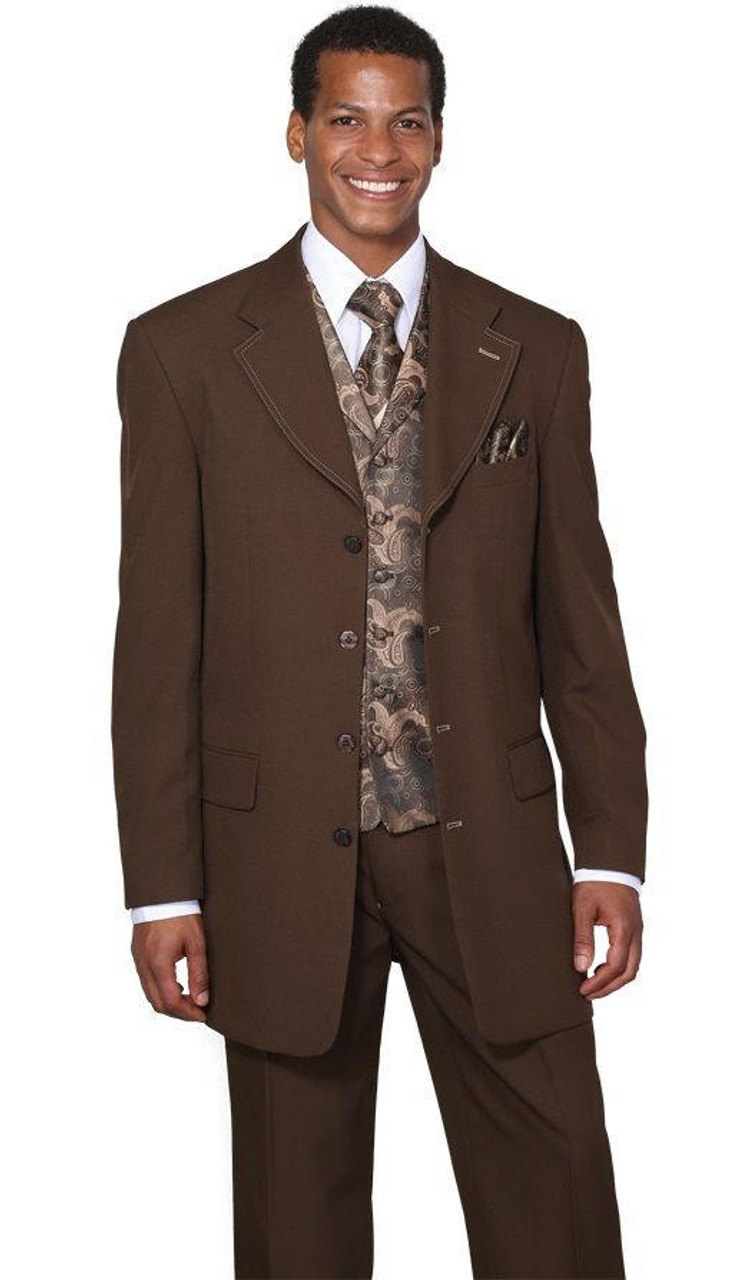 Mens Dress Suits by Milano Moda Brown Fancy Vest 3 Piece 6903V