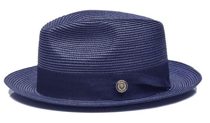 Bruno Capelo Mens Summer Hat Navy Blue Straw Fedora FN830