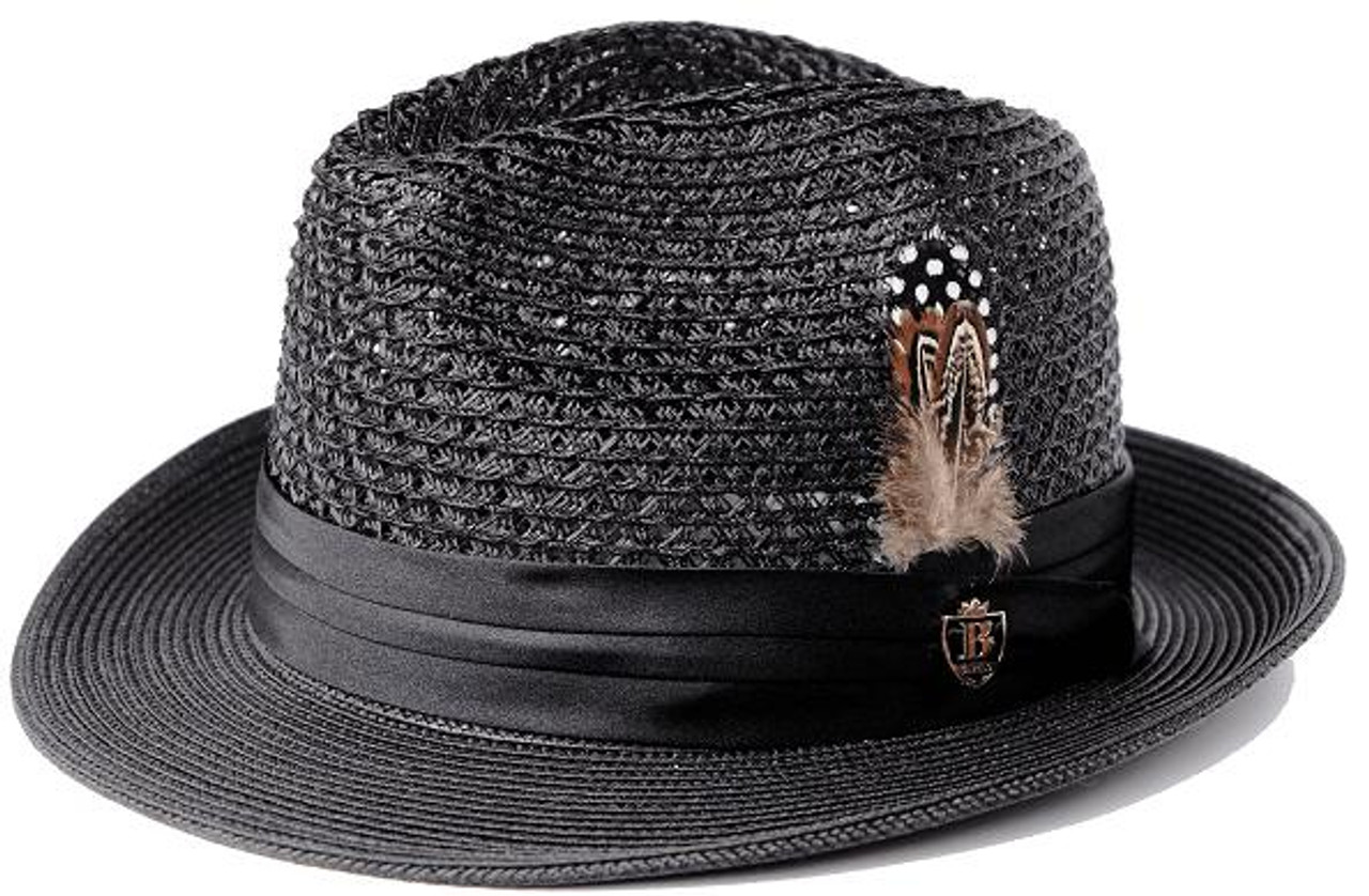 Bruno Capelo Mens Summer Hat Black Straw Fedora JU900