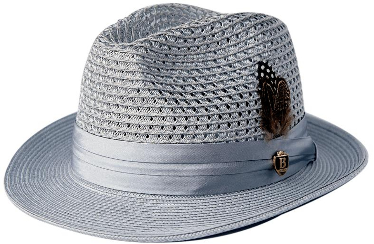 Bruno Capelo Mens Summer Hat Silver Gray Straw Fedora JU909 L / Silver