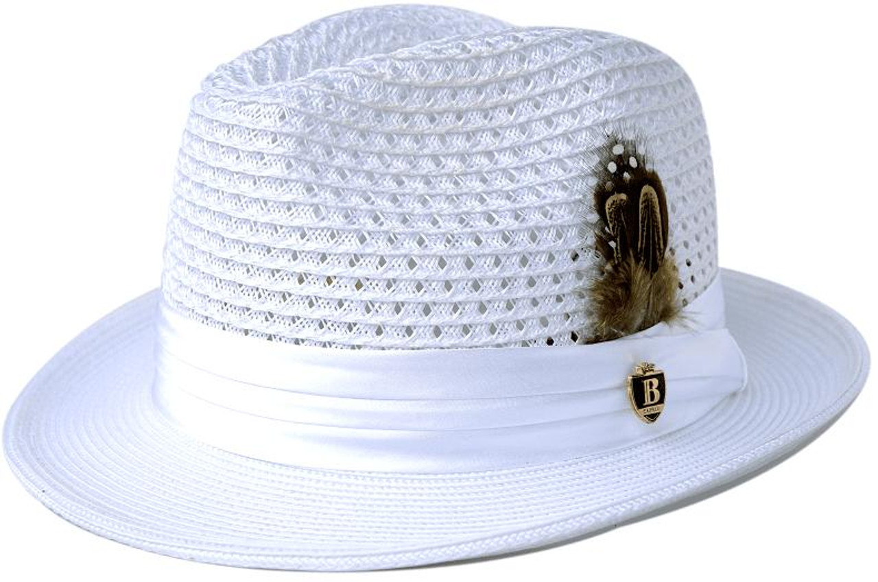 Bruno Capelo Mens Summer Hat White Straw Fedora JU901