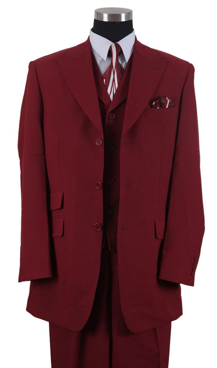 Milano Mens Long Fancy Jacket 3 pc. Burgundy Fashion Vest Suits